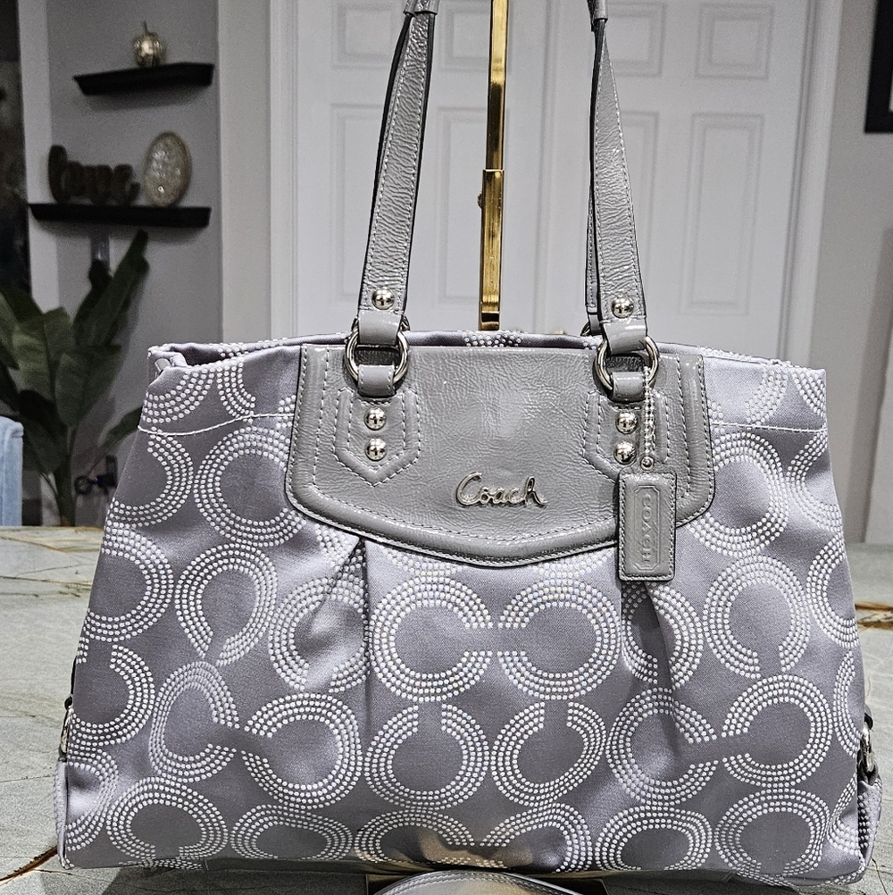 Coach Signature Grey Satchel Tote w/ Detachable Strap